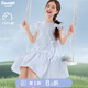 Hello Kitty玉桂狗女童連衣裙夏季純棉兒童裙子2025新款中大童洋氣公主裙薄款 冰島藍(lán) 150 cm