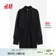 H&M女裝連衣裙秋季修身舒適立領(lǐng)燈籠袖連衣短裙1205567 黑色 170/104