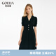 歌莉婭（GOELIA）主播推薦|歌莉婭黑色連衣裙夏季新款V領(lǐng)天絲醋酸小黑裙1C4C4G5P0 00B黑色 M