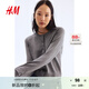 H&M女裝毛針織衫秋季薄款時(shí)尚法式慵懶短款打底衫m(xù)iu系開(kāi)衫0579541 混灰色167 M 165/96