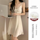 斤慕法式冰絲綢睡衣女款2025新款夏季純欲風(fēng)吊帶睡裙性感家居服帶胸墊 白色L碼 100-120斤