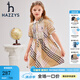 哈吉斯（HAZZYS）品牌童裝哈吉斯女童連衣裙夏新款干練翻領(lǐng)甜美少女顯瘦半袖連衣裙 格 130