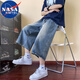 NASA MARVEL牛仔褲男士夏季七分褲直筒美式潮流透氣戶外休閑褲 復(fù)古藍(lán) 5XL
