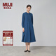無(wú)印良品（MUJI）女式 棉 靛藍(lán)染色 長(zhǎng)袖連衣裙女裝長(zhǎng)裙子 春季純棉BC2JVA4A 藏青色 M (160/84A)