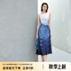 顏域撞色拼接夏季連衣裙女2025新款高級感獨特設(shè)計感過膝氣質(zhì)長裙 藍(lán)花 S