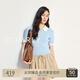 歐時(shí)力OCHIRLY 冰爽絲氧氣衫短袖針織衫女polo衫撞色2025夏季新品 冰川藍(lán) S