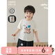 幼悠男童2024短袖t恤輕薄防曬衣闊腿背帶褲歡樂狗狗黑色系列套裝 T恤米色N4958 90 cm