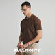 FULL MONTY男士POLO衫亞麻棉混紡挑孔針織休閑短袖T恤2025夏季 咖啡色 70086 M