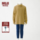 無印良品 MUJI 大童 起毛羅紋編織 條紋高領長袖T恤 兒童童裝 CBG12A1A 棕色條紋 130