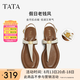 他她（TATA）一字帶平底人字拖鞋女休閑綁帶涼鞋2025夏季新款 米白 36