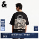 杰克·瓊斯（JACK&JONES）男裝夏季新款迷彩印花字母日常休閑寬松純棉舒適短袖T恤225201133 E40黑色 常規(guī) L （180）