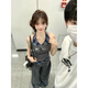 夏蓓朵夏季學(xué)院風(fēng)辣妹2025超火夏裝掛脖上衣套裝女夏chic甜辣穿搭一整套 上衣+闊腿褲  兩件套 L 【建議110-120斤】
