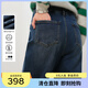 敦奴（DUNNU）冬新款棉質(zhì)加絨高腰直筒牛仔褲女錐形褲 藍(lán)色 XL