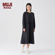 無印良品（MUJI）女式法蘭絨抽褶連衣裙女裝裙子長袖秋冬季打底裙純棉BC08CC4A 炭灰色 M (160/84A)