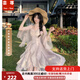 蕓蕁裙子女夏季2025新款風色尋櫻不規(guī)則荷葉邊雪紡紗燙金吊帶裙夏裝新 風色尋櫻開衫+連衣裙套裝 M (建議95-105斤)