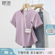 她池正肩T恤2025春夏新款女裝簡(jiǎn)約小狗刺繡短袖圓領(lǐng)上衣