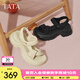 他她（TATA）拖鞋女休閑厚底2025夏季新款運動沙灘鞋外穿涼拖女鞋 7G304BL5黑色 38