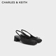 CHARLES&KEITH25夏新品方頭粗跟蝴蝶結(jié)涼鞋芭蕾舞鞋CK1-60361560 BLACK TEXTURED黑色紋理 37 （235）