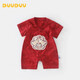 DUUDUU嬰兒衣服新生兒夏季國(guó)風(fēng)紅色短袖連體衣寶寶周歲哈衣 繁花  66cm 