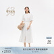 鄂爾多斯1980夏季亞麻拼接蕾絲刺繡女短袖輕薄連衣裙 白 S 155/80A