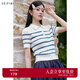 詩(shī)凡黎（'SEIFINI）詩(shī)凡黎polo領(lǐng)條紋絞花針織衫2024夏新款學(xué)院風(fēng)流行套頭短袖上衣女 寶藍 S 155/80CM