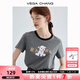 VEGA CHANG短袖T恤女2025夏新款少女減齡休閑童趣印花圓領(lǐng)寬松簡約百搭上衣 印花灰（T恤） L