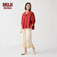 無印良品（MUJI）IDEE 女式 平紋 七分袖襯衫 女士襯衣外套春秋  GAD05C4S 深紅色 M （155/80A）