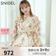 SNIDEL秋冬甜美荷葉邊露肩收腰系帶印花連衣裙SWFO244271 花朵圖案 M （1）