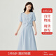 茵曼法式小香風(fēng)兩件套裝女2025夏季通勤短袖襯衫A字半身裙 藍(lán)色 L