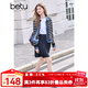 百圖betu女裝2025春季新款短外套翻領(lǐng)條紋拼接假兩件外套女2502T54 藏青 L