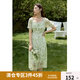 獨(dú)束大碼女裝【長(zhǎng)短雙版】浪漫法式碎花連衣裙夏新款印花清新裙子 清新薄荷-長(zhǎng)款 2XL (尺碼：4)