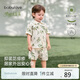babylove寶寶短袖套裝夏季竹棉山茶紗布薄款透氣外出兒童清新家居服夏裝