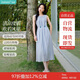 茵曼法式度假風(fēng)女裝串珠連衣裙2025春季新品小眾褶皺無(wú)袖裙子 藍(lán)色 M