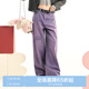 樂町破洞牛仔闊腿褲20甜辣活潑長褲女C2HAE1251 絳紫色 S