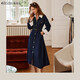 Olrain【氣質(zhì)假兩件牛仔連衣裙】秋季女裝復古翻領(lǐng)中長(cháng)款裙子 深藍色 XL