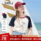 百圖betu女裝2025夏季新款T恤插肩袖撞色趣味純棉短袖上衣女2506T16 米白 M