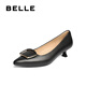 百麗（Belle）七夕禮物氣質(zhì)高跟單鞋女25秋新商場款羊皮尖頭通勤單鞋D3N1DCQ5 黑色-寬版 37 (235mm)