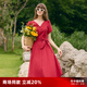 歌莉婭女裝連衣裙夏季新款v領短袖敬酒服裙子氣質(zhì)度假出游穿搭1C4R4K2NA 53R椒紅 M