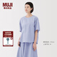 無(wú)印良品（MUJI）女式 涼感 短袖罩衫t恤上衣打底衫女款內(nèi)搭25年夏季女裝 涼感物語(yǔ) 薩克森藍(lán)條紋 L (165/88A)