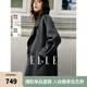 ELLE深灰色綿羊毛假兩件雙面呢大衣女2024冬季新款長款毛呢外套 深灰 S