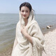 妙奕嘉防曬大披肩女氣質薄款夏季外搭圍巾披風西北新疆川西草原旅游穿搭 蕾絲花邊披肩【米白色】