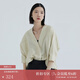 旅途原品 真絲襯衫女無領(lǐng)v領(lǐng)絲棉文藝秋季輕薄時(shí)尚通勤休閑七分袖上衣 卡其色 - 現(xiàn)貨 M