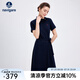 Navigare意大利小帆船女士連衣裙25夏季休閑百搭裙子不對稱翻領(lǐng)通勤中長裙 海軍藍 XL