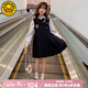 G.DUCKKIDS小黃鴨女童連衣裙春秋季大童長袖學(xué)院風(fēng)JK裙子兒童公主裙女孩套裝 藏青色 110 （建議身高100cm 4-5歲）cm