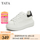 他她（TATA）小白鞋2025夏季新款奶油泡泡厚底女鞋增高松糕鞋板鞋 白/黑（刺繡版） 37
