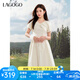 lagogo泡泡袖少女感純色連衣裙女拉谷谷2025夏新款甜美蝴蝶結(jié)裙子 米黃色 S