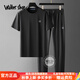 Walker Shop品牌高端運動休閑套裝男士夏季新款桑蠶絲圓領(lǐng)短袖男速干衣兩件套 黑色 XL 140-155斤