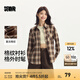 森馬（Semir）長袖襯衫女中長款慵懶寬松落肩休閑秋季chic復(fù)古格紋襯衣潮流 白咖色調(diào)00415 L