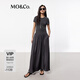 MO&Co.連衣裙春夏彈力莫代爾拼接砂洗銅氨絲天絲高腰長(zhǎng)裙摩安珂夏 深灰色 S 160