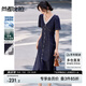 尚都比拉蕾絲花邊V領含棉牛仔裙女夏季性感修身開叉連衣裙通勤氣質(zhì)中長裙